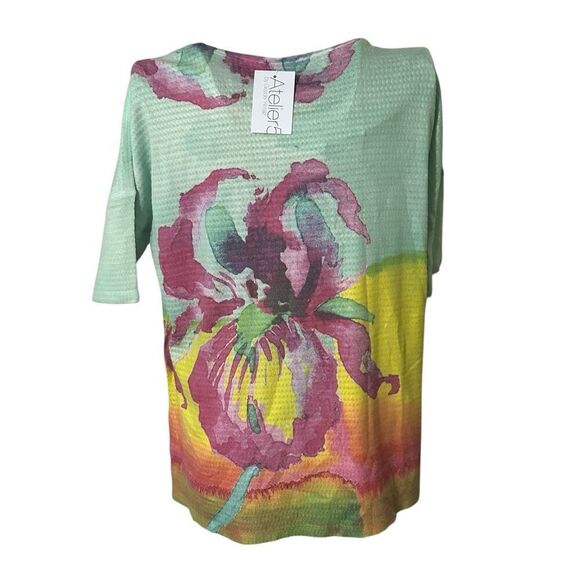 NEW WITH TAGS Women's ATELIER 5 By Gozde Yilmaz Floral Tunic Top short sleeve Si - Picture 5 of 11